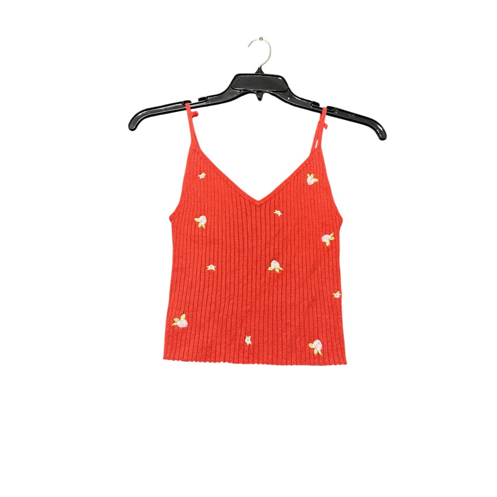 Kendall & Kylie Ribbed Knit Floral Camisole Women S Red Excellent Embroidered